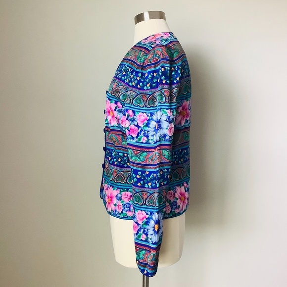 Vintage Adrianna Pappell New York 100% Silk Floral Blazer Jacket Size 10 - Picture 12 of 16